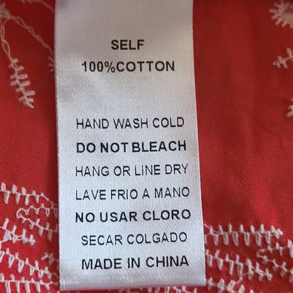 NEW Easel Small Red Tunic Blouse All Cotton Pullover White Eyelet Smocked BOHO - Picture 14 of 15